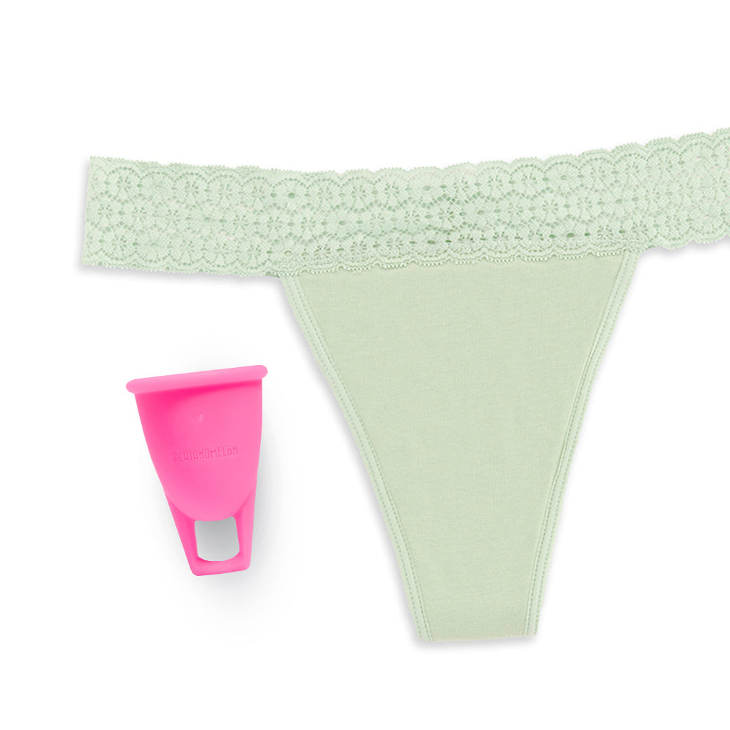 Kiwitas Tanga Encaje + Copa menstrual Greta Braguitas menstruales Platanomelón 2